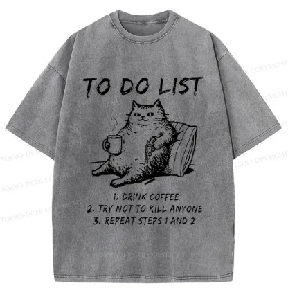 Tokyo-Tiger Cat's To-Do List Washed T-Shirt