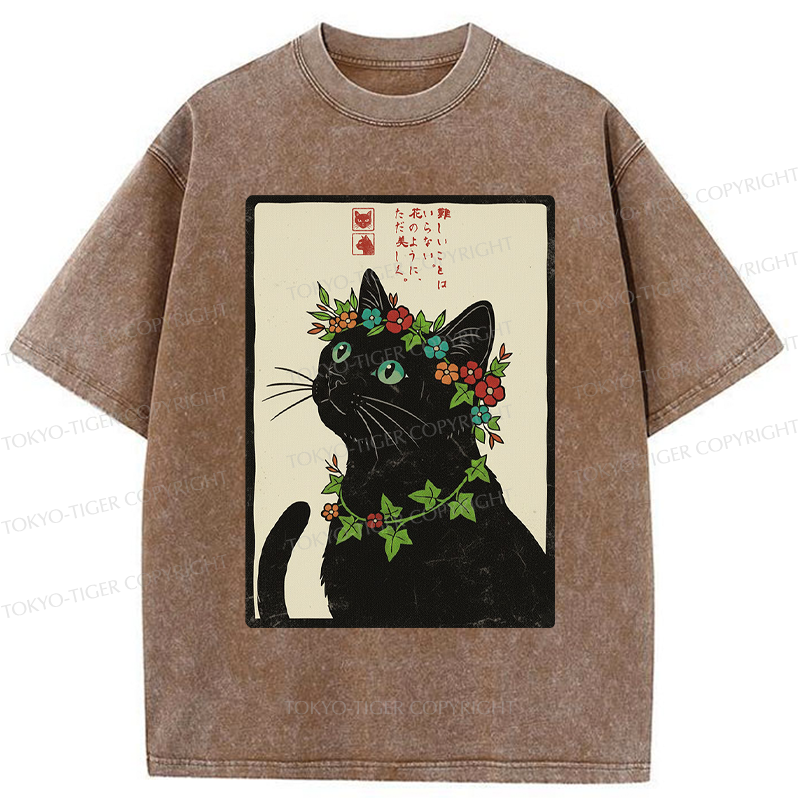 Tokyo-Tiger The Flower-Crowned Cat Washed T-Shirt