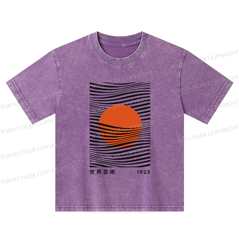Tokyo-Tiger Minimalist Art Sun Kids Washed T-Shirt