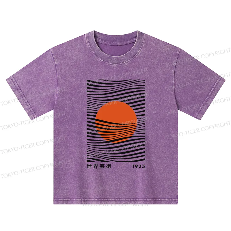 Tokyo-Tiger Minimalist Art Sun Kids Washed T-Shirt