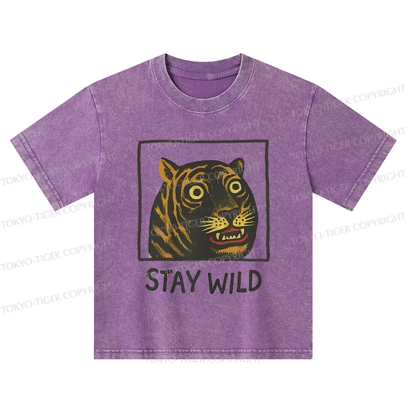 Tokyo-Tiger Silly And Cute Tiger Kids Washed T-Shirt