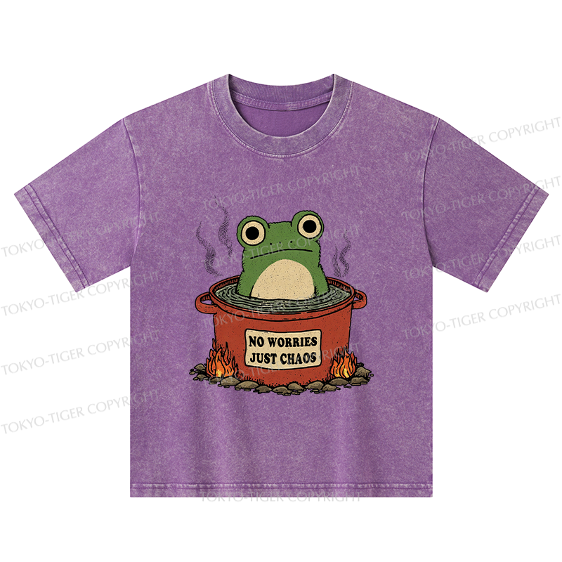 Tokyo-Tiger Frog：No Worries，Just Chaos Kids Washed T-Shirt