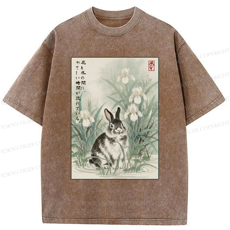 Tokyo-Tiger Little Rabbit Beneath the Blooming Irises Washed T-Shirt