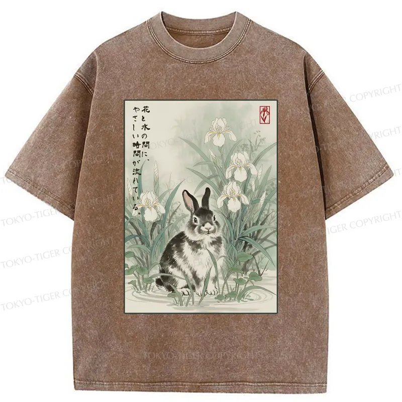 Tokyo-Tiger Little Rabbit Beneath the Blooming Irises Washed T-Shirt