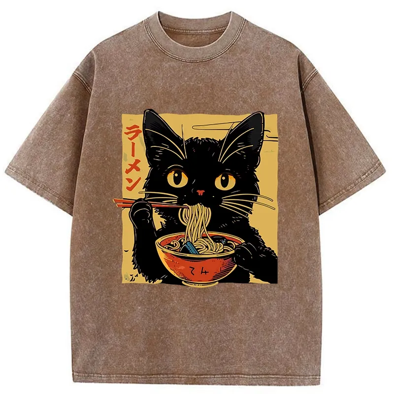 Tokyo-Tiger Cat Enamored Of Ramen Washed T-Shirt