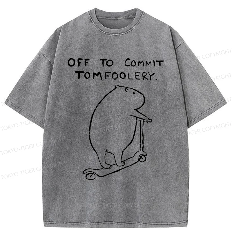 Tokyo-Tiger Capybara Is Ready To Do Something Bad Washed T-Shirt