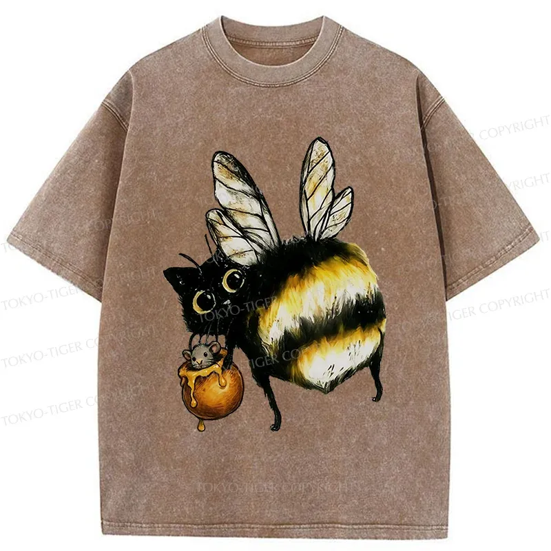 Tokyo-Tiger Cute Catbee Butt Washed T-Shirt