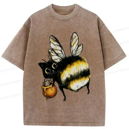 Tokyo-Tiger Cute Catbee Butt Washed T-Shirt