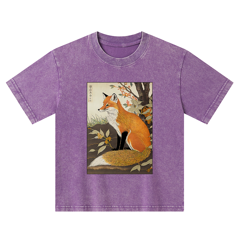Tokyo-Tiger Ukiyo-e Fox Kids Washed T-Shirt