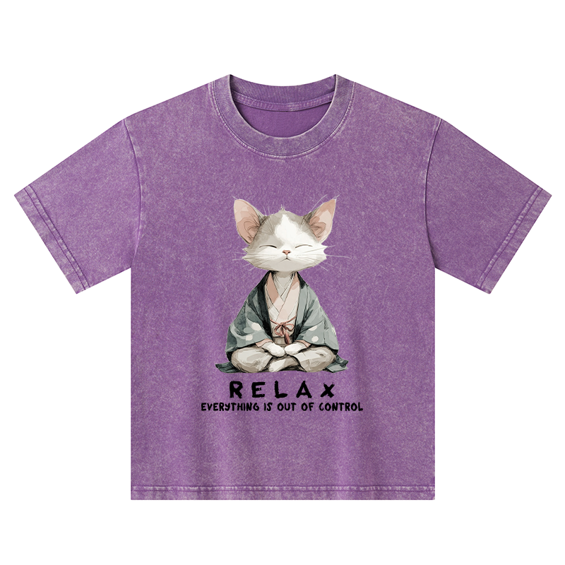 Tokyo-Tiger Zen Cat Relaxation，Everything's Out Of Control Kids Washed T-Shirt