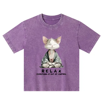 Tokyo-Tiger Zen Cat Relaxation，Everything's Out Of Control Kids Washed T-Shirt