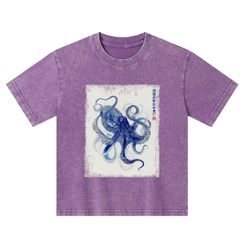 Tokyo-Tiger In The Deep: The Octopus’s Journey Kids Washed T-Shirt