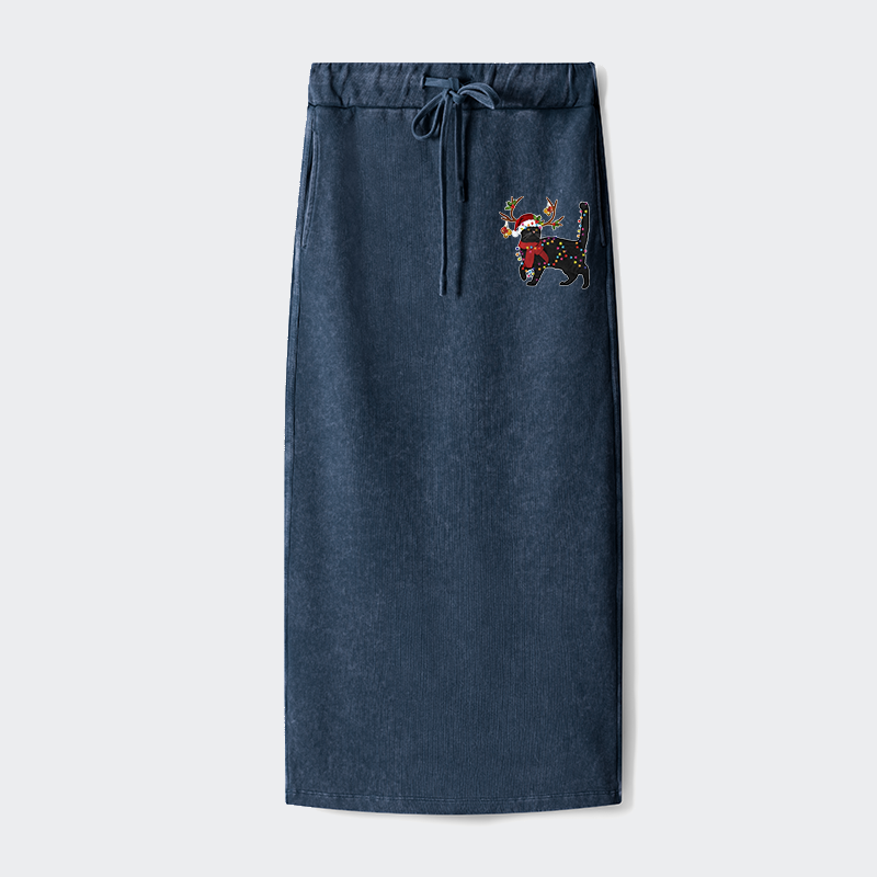 Tokyo-Tiger Christmas Black Cat Washed Terry Skirt