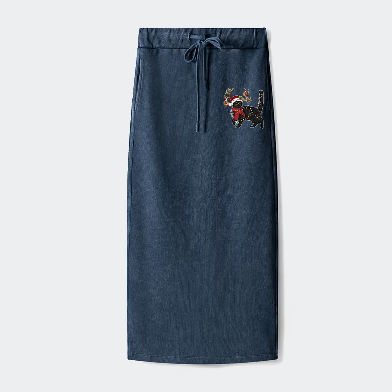 Tokyo-Tiger Christmas Black Cat Washed Terry Skirt
