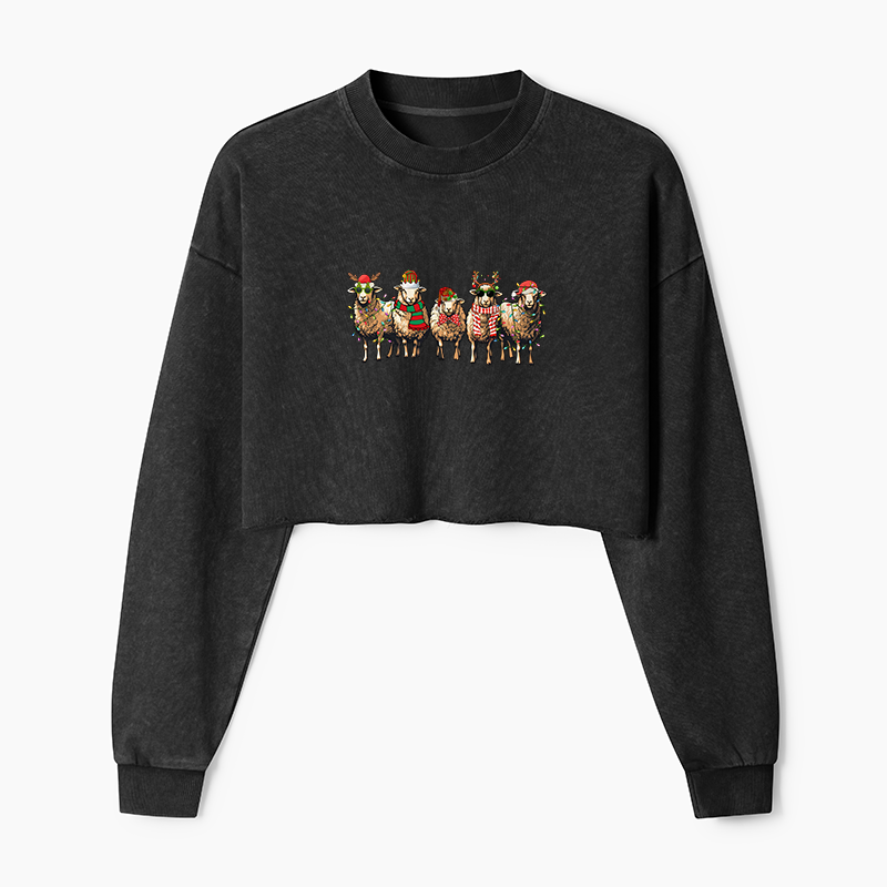 Tokyo-Tiger Christmas Sheep Washed Crop Sweatshirt