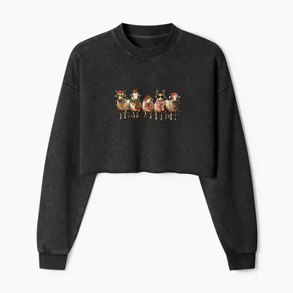 Tokyo-Tiger Christmas Sheep Washed Crop Sweatshirt