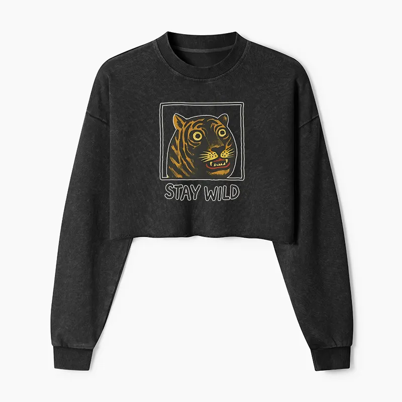 Tokyo-Tiger Silly And Cute Tiger Washed Crop Sweatshirt