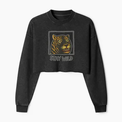Tokyo-Tiger Silly And Cute Tiger Washed Crop Sweatshirt