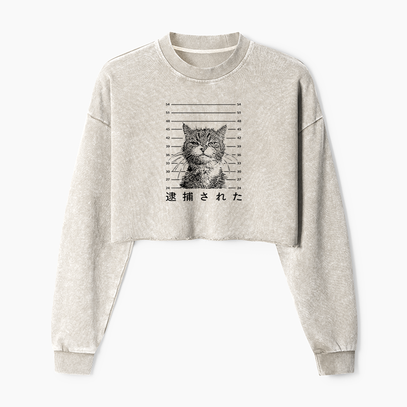 Tokyo-Tiger Cat That Was Arrested Washed Crop Sweatshirt