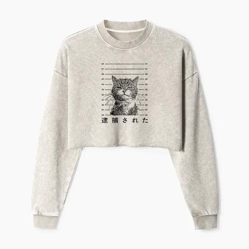 Tokyo-Tiger Cat That Was Arrested Washed Crop Sweatshirt