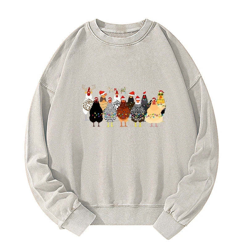 Tokyo-Tiger A Flock Of Christmas Chickens Washed Sweatshirt-tokyo-tiger
