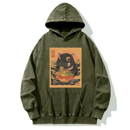 Tokyo-Tiger Moo Deng Eat Ramen Washed Hoodie