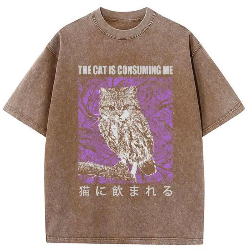 Tokyo-Tiger The Cat Is Consuming Me Washed T-Shirt