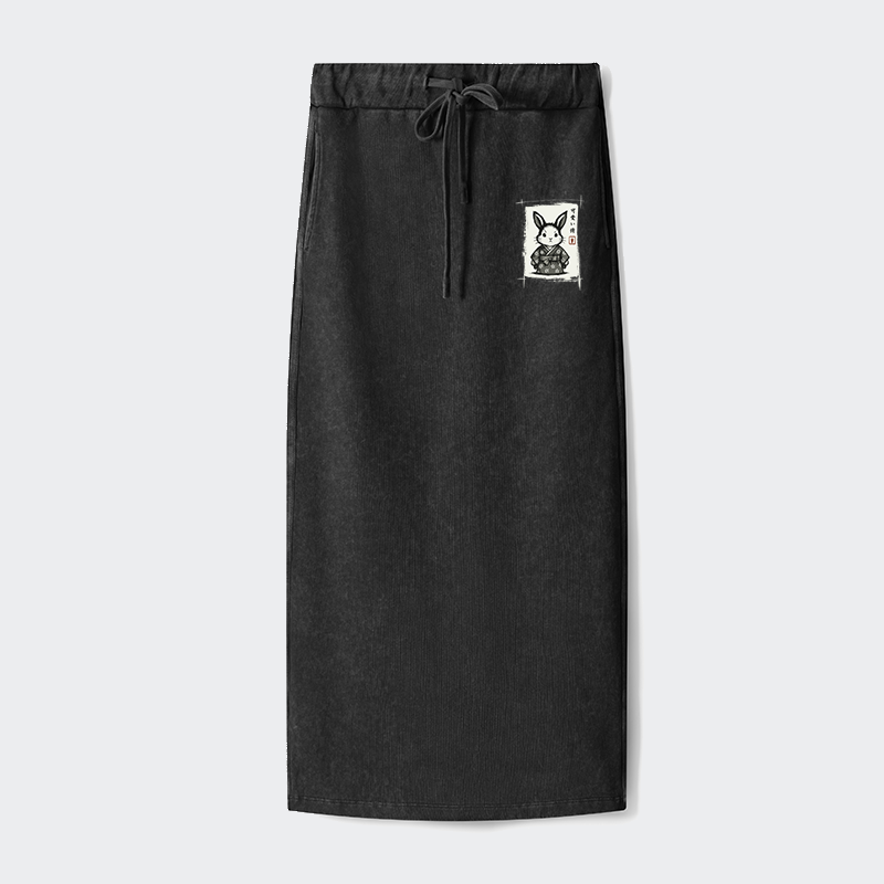 Tokyo-Tiger Woodcut Bunny Washed Terry Skirt