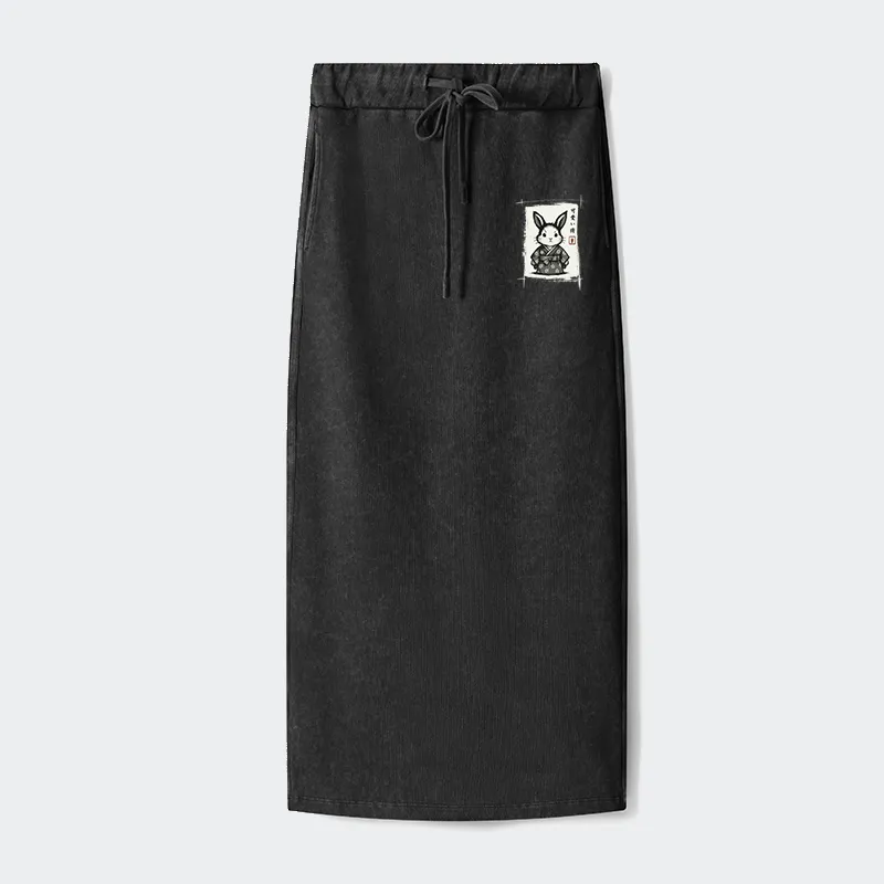 Tokyo-Tiger Woodcut Bunny Washed Terry Skirt