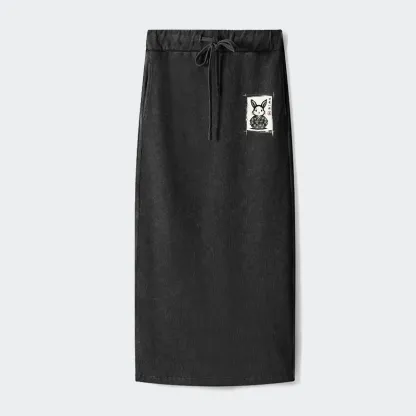 Tokyo-Tiger Woodcut Bunny Washed Terry Skirt