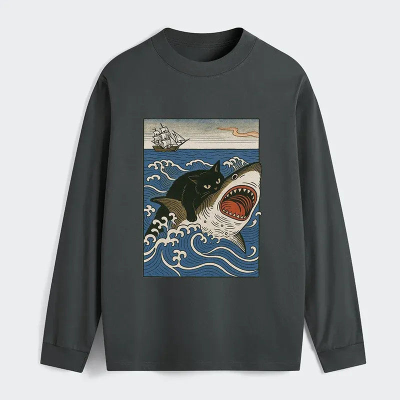Tokyo-Tiger Cat Hunting Shark Classic Long Sleeve T-Shirt