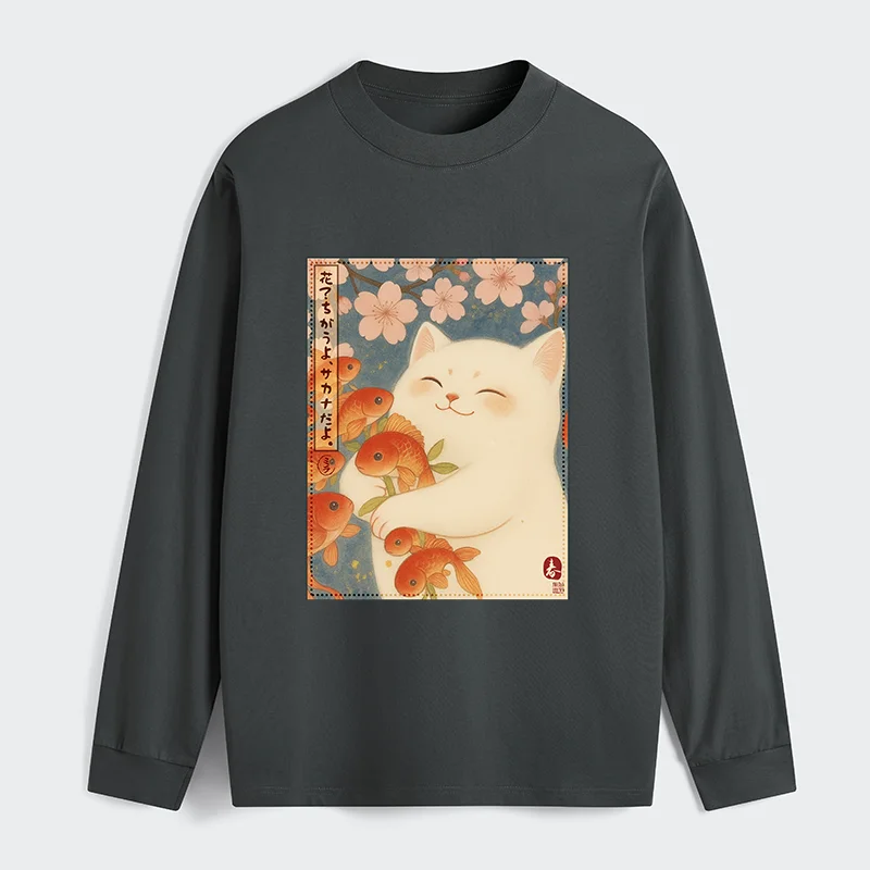 Tokyo-Tiger Funny Ukiyoe Cat and Fish Flower Classic Long Sleeve T-Shirt