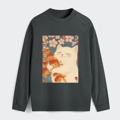 Tokyo-Tiger Funny Ukiyoe Cat and Fish Flower Classic Long Sleeve T-Shirt