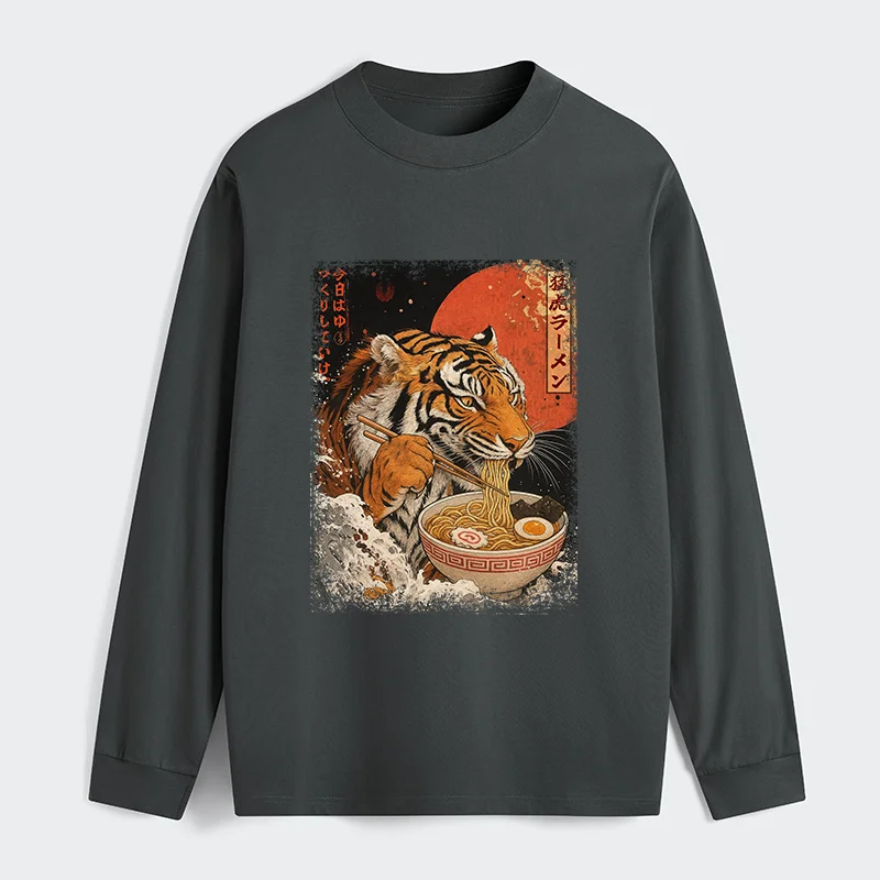 Tokyo-Tiger Ukiyoe Japan Tiger Eating Ramen Classic Long Sleeve T-Shirt