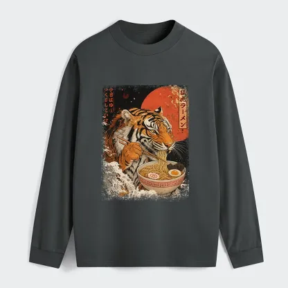 Tokyo-Tiger Ukiyoe Japan Tiger Eating Ramen Classic Long Sleeve T-Shirt