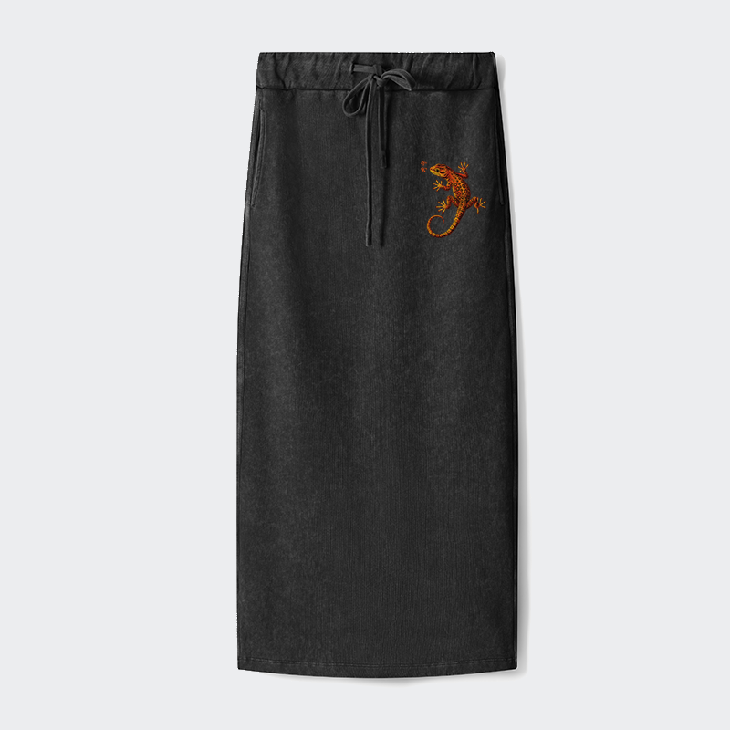 Tokyo-Tiger Retro Gecko Funny Washed Terry Skirt