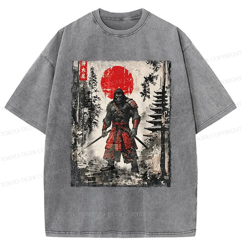 Tokyo-Tiger Bigfoot Japanese Samurai Washed T-Shirt