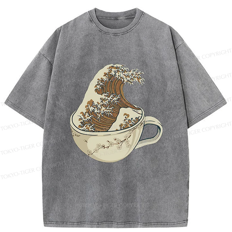 Tokyo-Tiger Waves In The Coffee Cup Washed T-Shirt