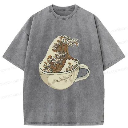 Tokyo-Tiger Waves In The Coffee Cup Washed T-Shirt
