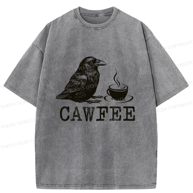 Tokyo-Tiger Cawfee Funny Washed T-Shirt