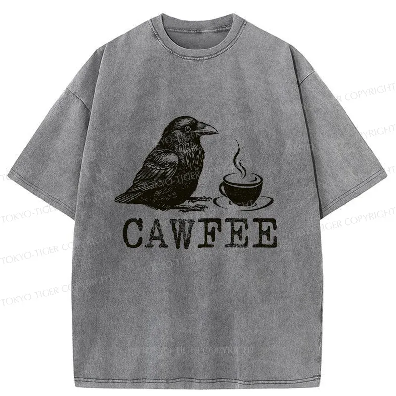 Tokyo-Tiger Cawfee Funny Washed T-Shirt
