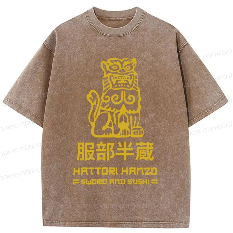 Tokyo-Tiger Hattori Hanzo Sword And Sushi Vintage Washed T-Shirt