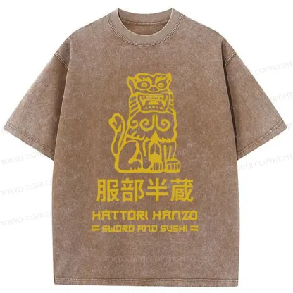 Tokyo-Tiger Hattori Hanzo Sword And Sushi Vintage Washed T-Shirt
