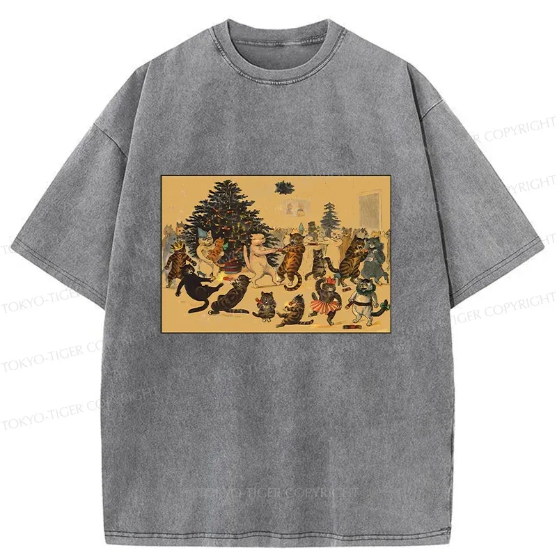 Tokyo-Tiger Christmas Cat Party Washed T-Shirt