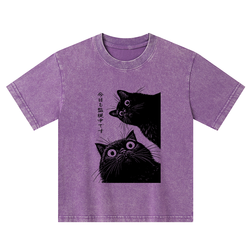 Tokyo-Tiger The Cat Is Watching Today Kids Washed T-Shirt