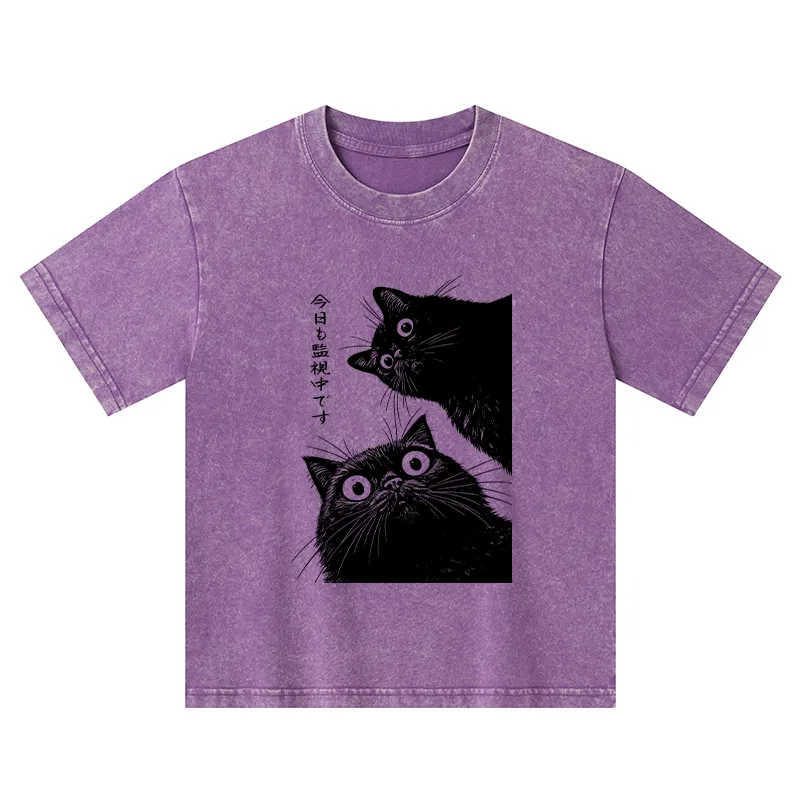 Tokyo-Tiger The Cat Is Watching Today Kids Washed T-Shirt