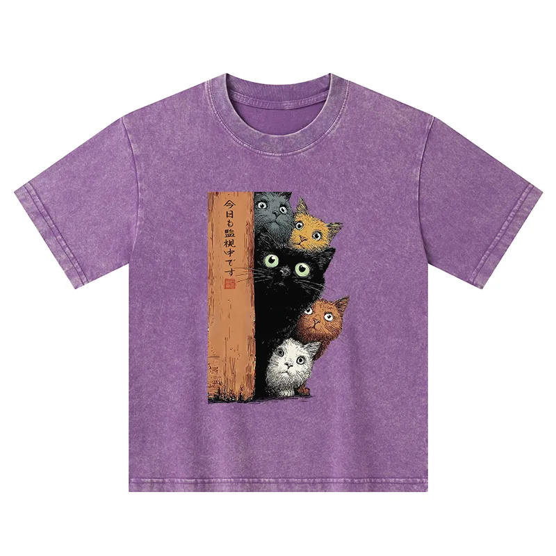 Tokyo-Tiger Five Cats Are Watching You Kids Washed T-Shirt