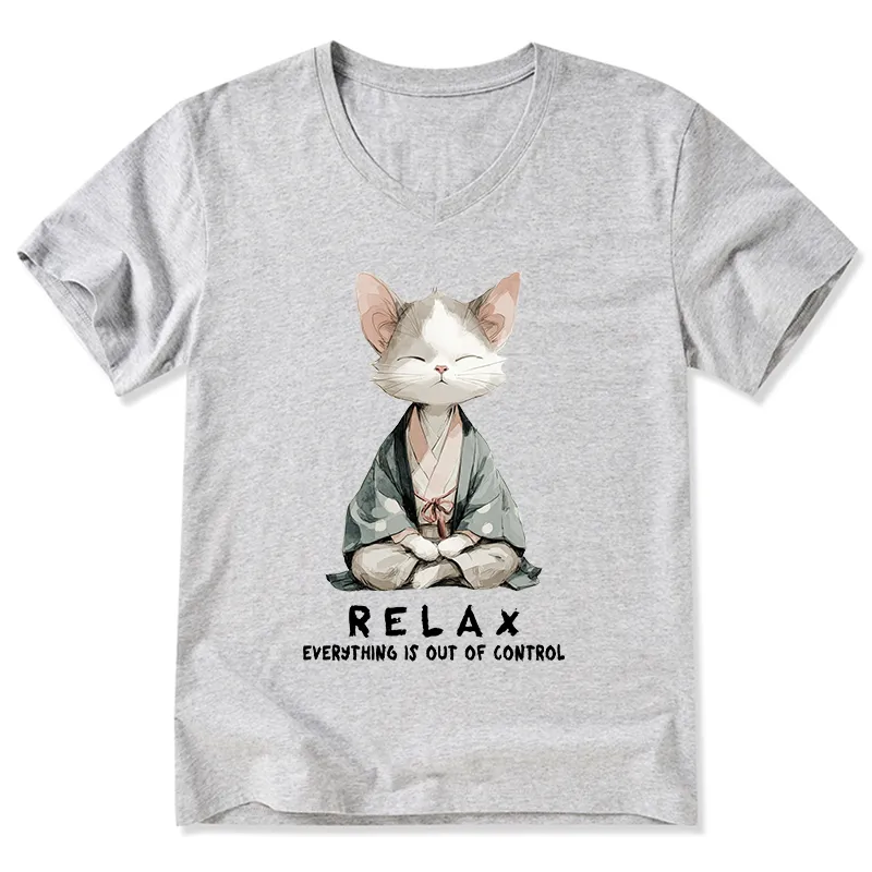 Tokyo-Tiger Zen Cat Relaxation，Everything's Out Of Control V-Neck Classic T-Shirt