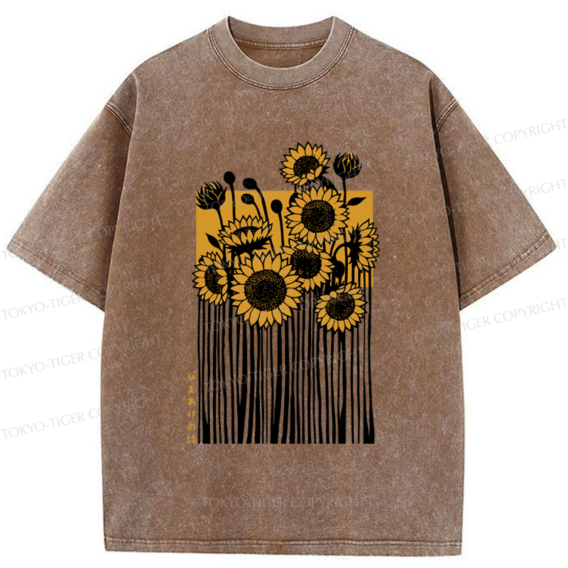 Tokyo-Tiger The Poem of Sunflowers Washed T-Shirt
