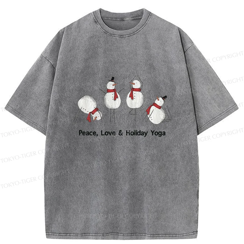 Tokyo-Tiger Snowmen Doing Yoga Washed T-Shirt